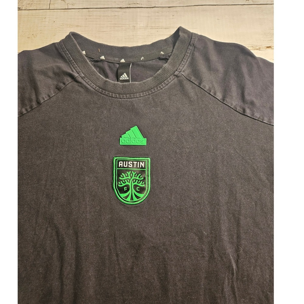 Adidas Austin FC Soccer T Shirt Mens XL Black Green Embroidered Crest MLS